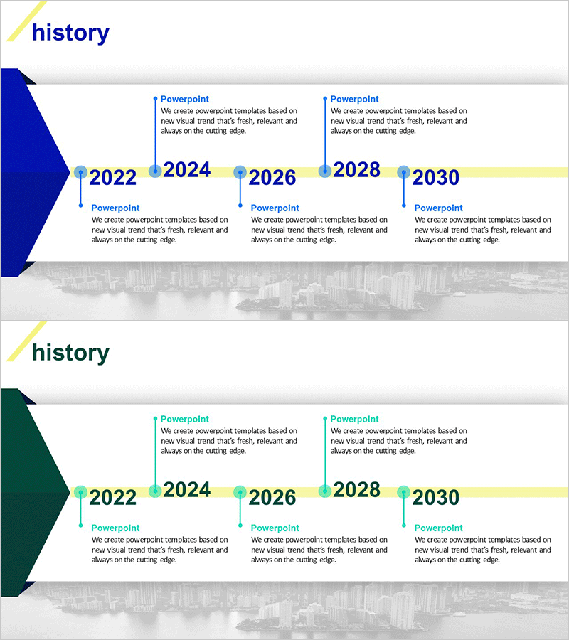 회사의 히스토리 정리 슬라이드 – 성공을 위한 연결