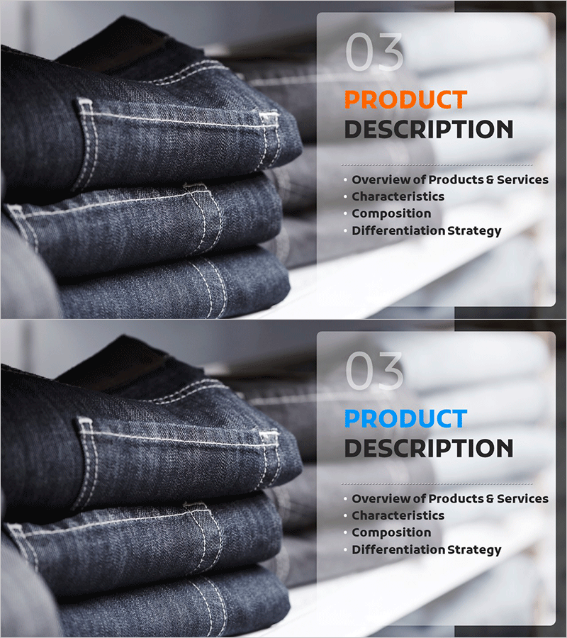 패션 사업계획서 템플릿 간지 – 제품 설명 슬라이드