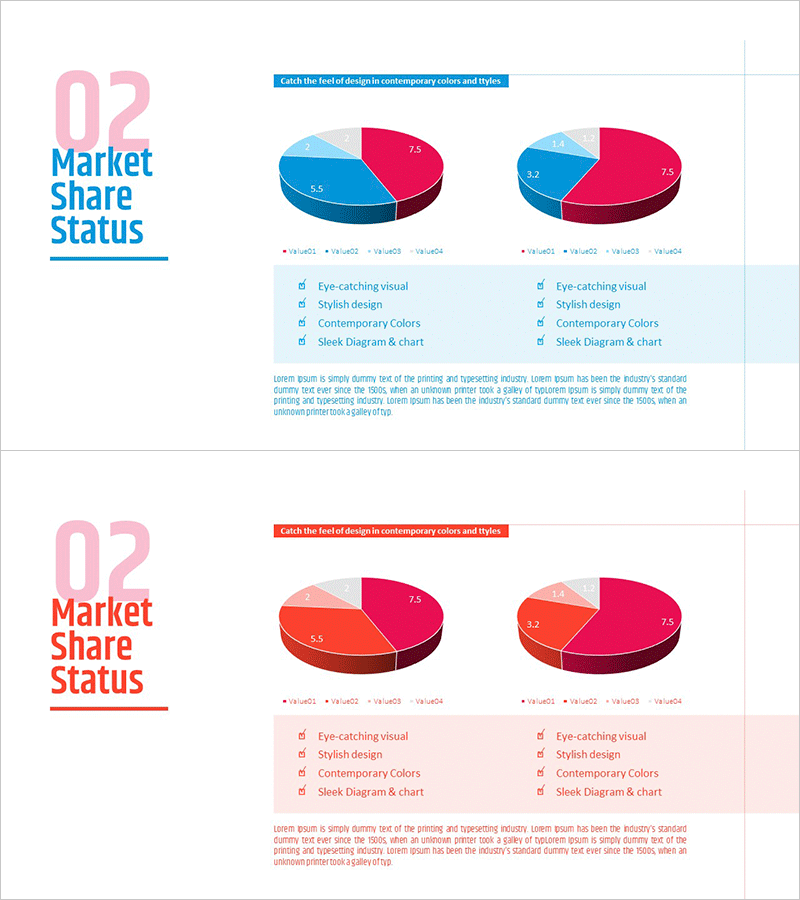 비교 분석 3D 파이형 원 그래프 – 시장 점유율 시각화