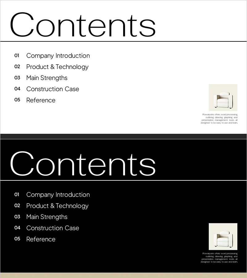 인테리어 제품 소개 템플릿 목차 – 기본적인 구성 제공