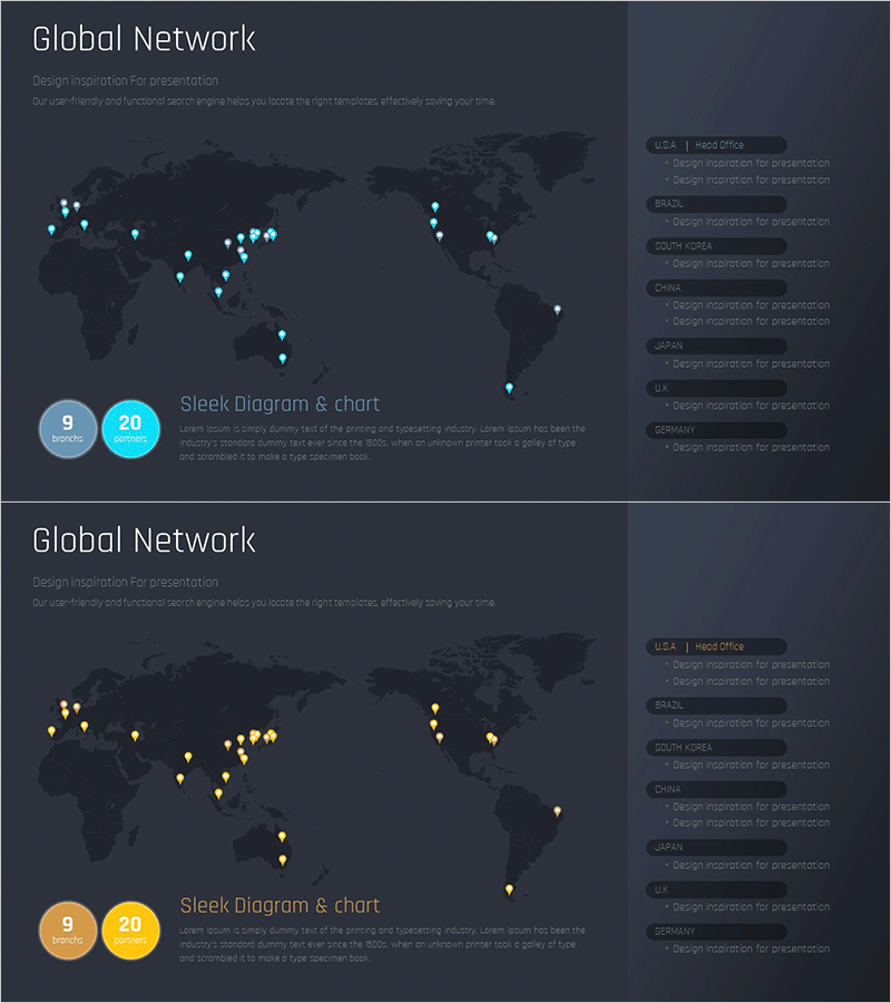 글로벌 네트워크 시각화 슬라이드 – 효과적인 발표 지원
