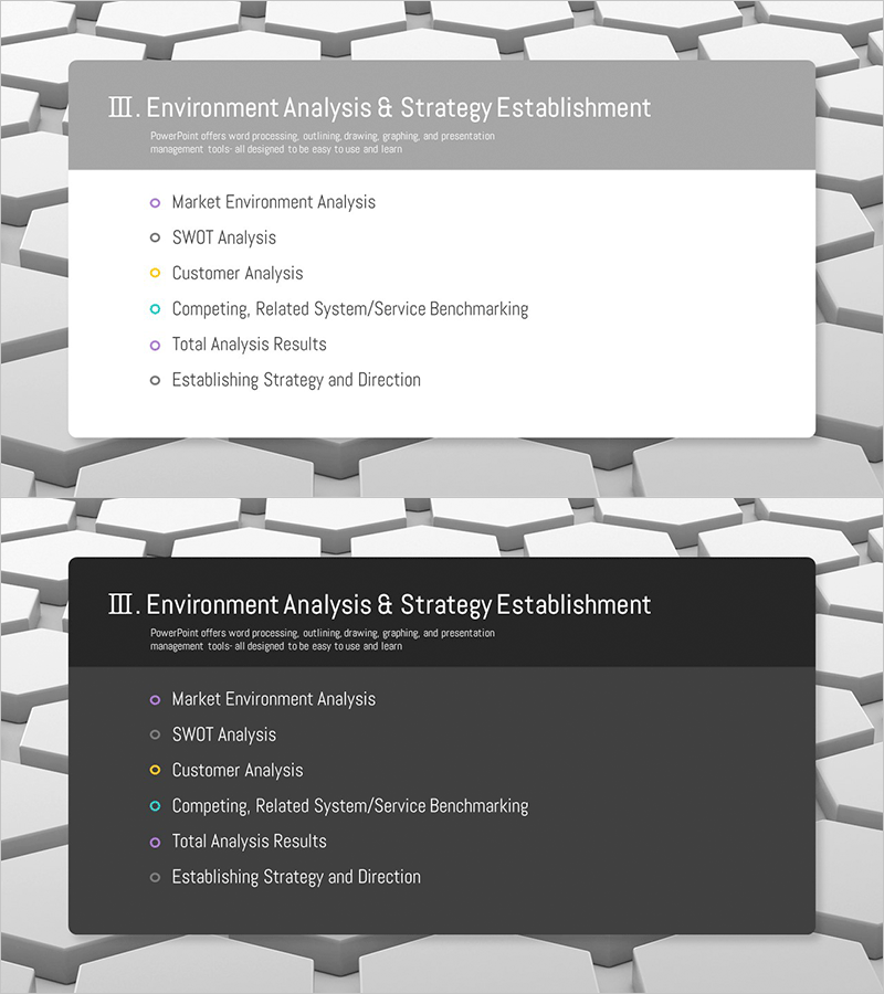 3D 육각형 테마 제안서 간지 – 환경 분석 및 전략 수립
