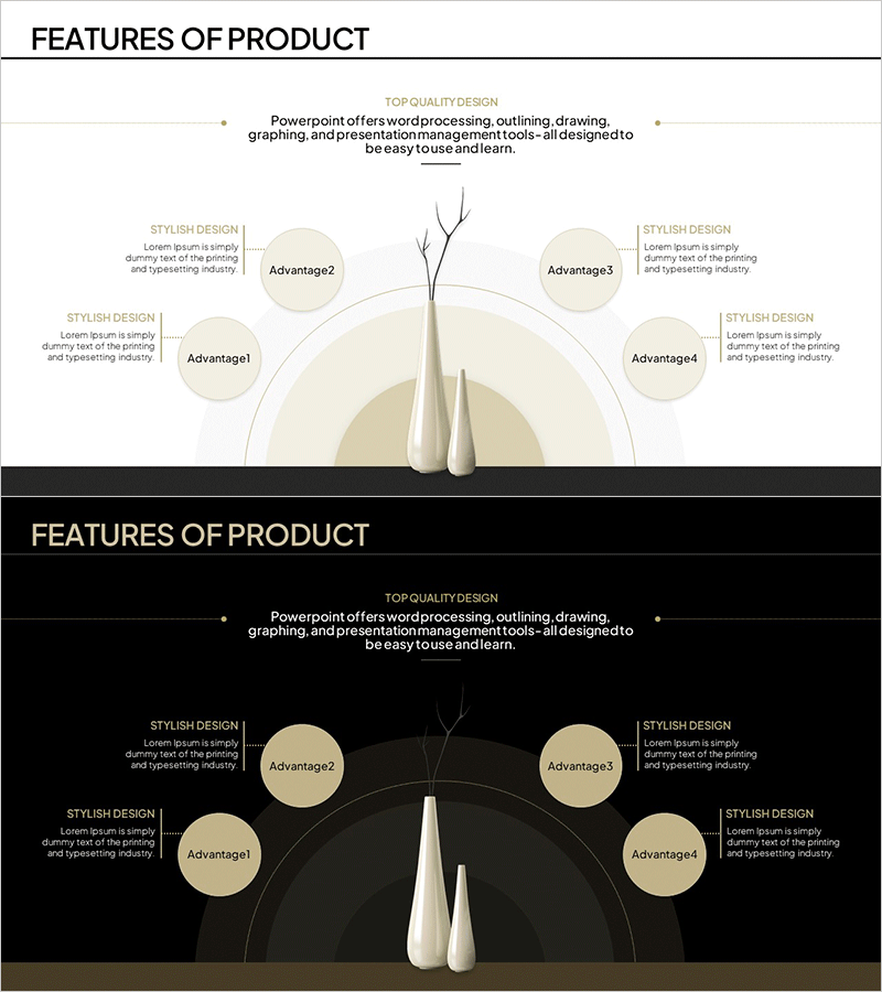 제품 특징 영역 다이어그램 - 중심이 없는 방식으로 특성을 강조