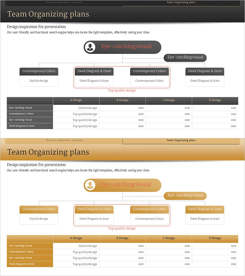 팀 조직도 계획 일정 슬라이드 – 현대적인 다이어그램