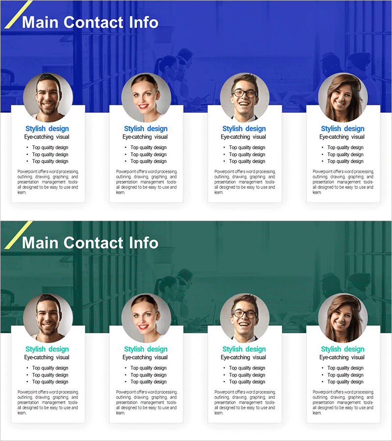 주요 인력 연락처 정보 슬라이드 – 회사 소개와 연결