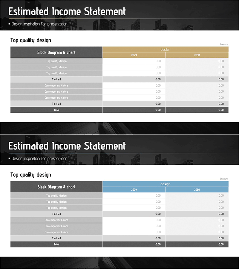 소득 보고 테이블 차트 - 재무 성과 강조