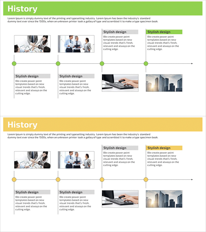 비즈니스 연혁 단계 다이어그램 – 클러스터 및 연결