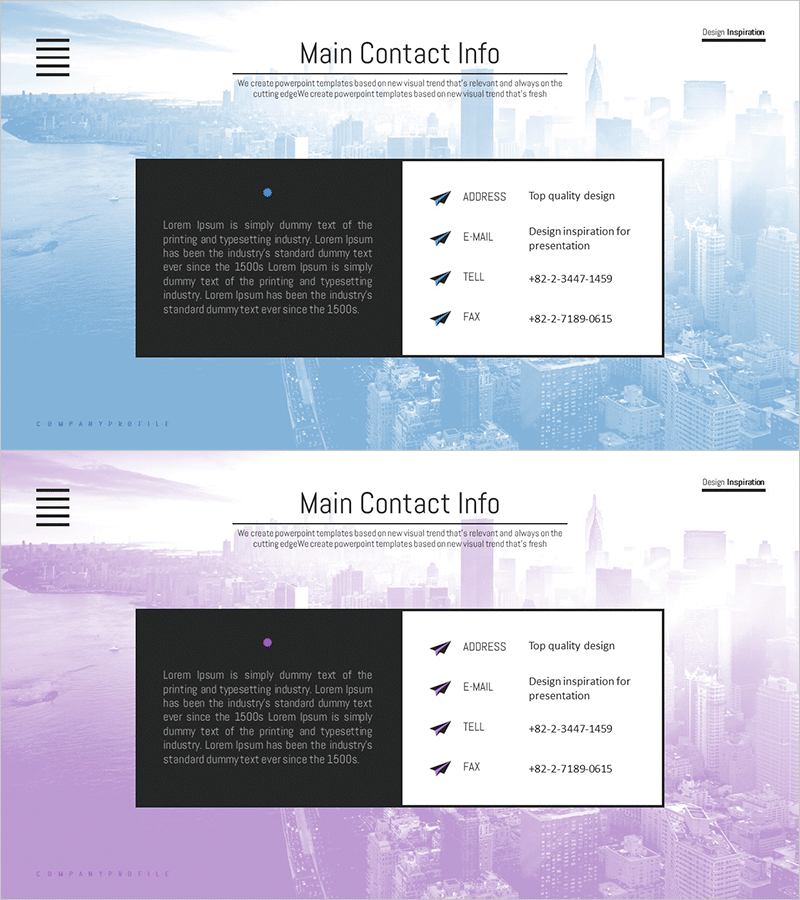 회사 요약 슬라이드 – 연락처 정보