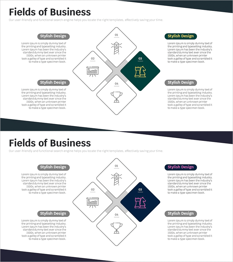 비즈니스 영역 둥근 사각 다이어그램 – 사업 소개