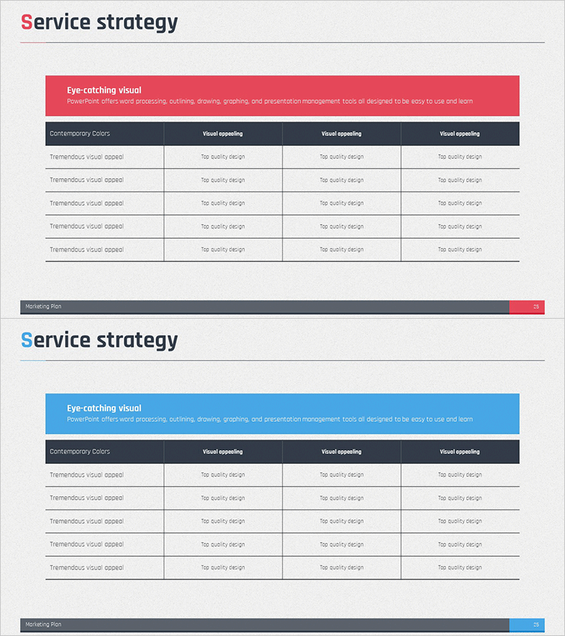 서비스 전략 테이블 차트 – 효과적인 사업전략 및 마케팅 전략