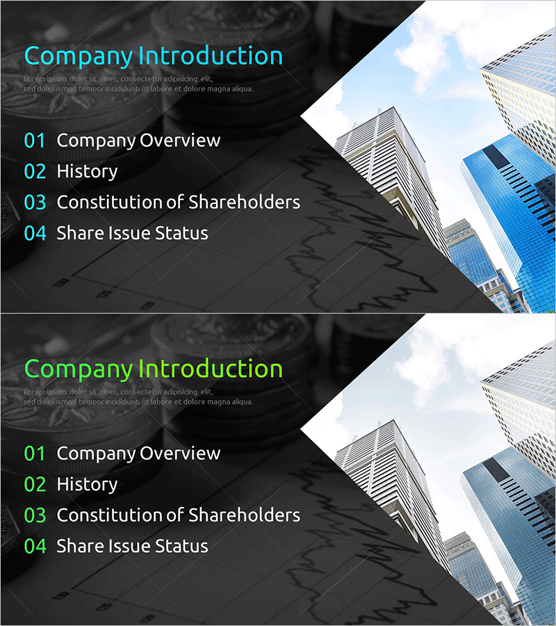 모던 IR 템플릿 간지 – 기업 소개로 시작하는 성공적인 프레젠테이션