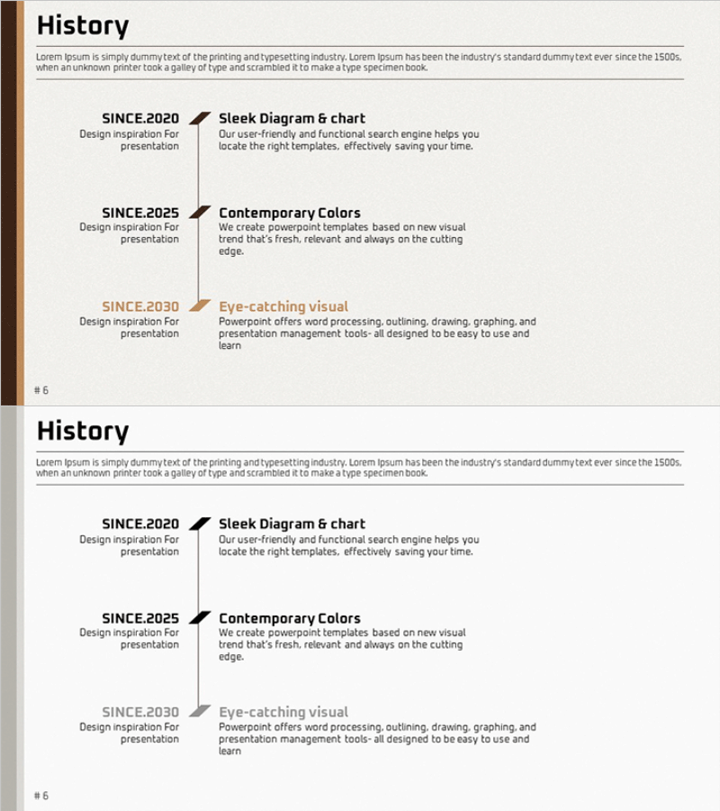 만년필 테마 템플릿 비즈니스 연혁 – 성장과 혁신