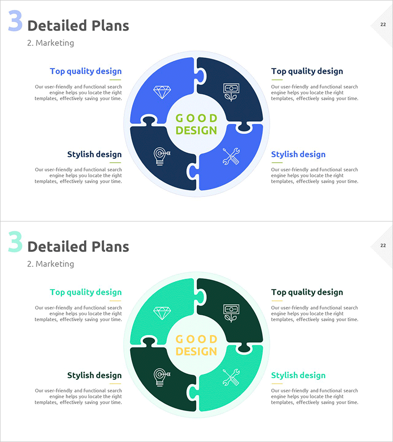 퍼즐 조각 연결 다이어그램 – 사업소개와 추진 전략