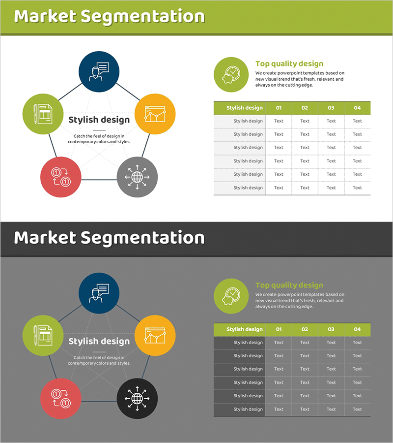 오각형 다이어그램 & 테이블 차트 – 시장 분석 및 경쟁사 분석