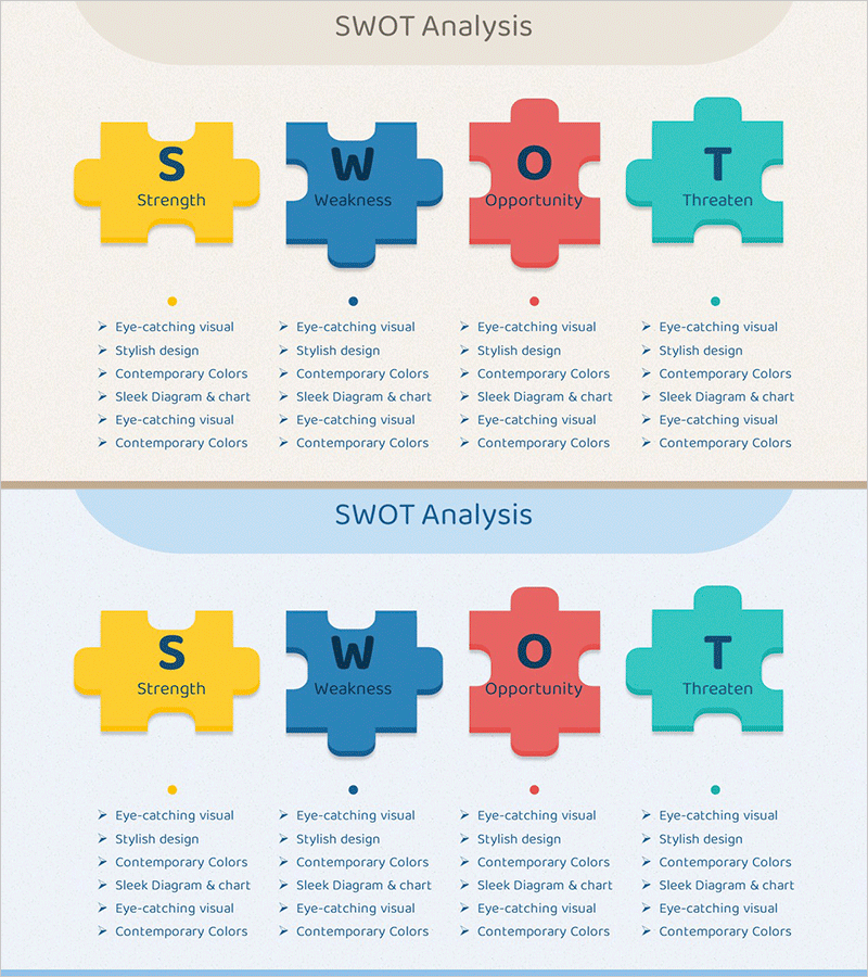 SWOT 분석 퍼즐 다이어그램 – 강점을 시각화하는 디자인
