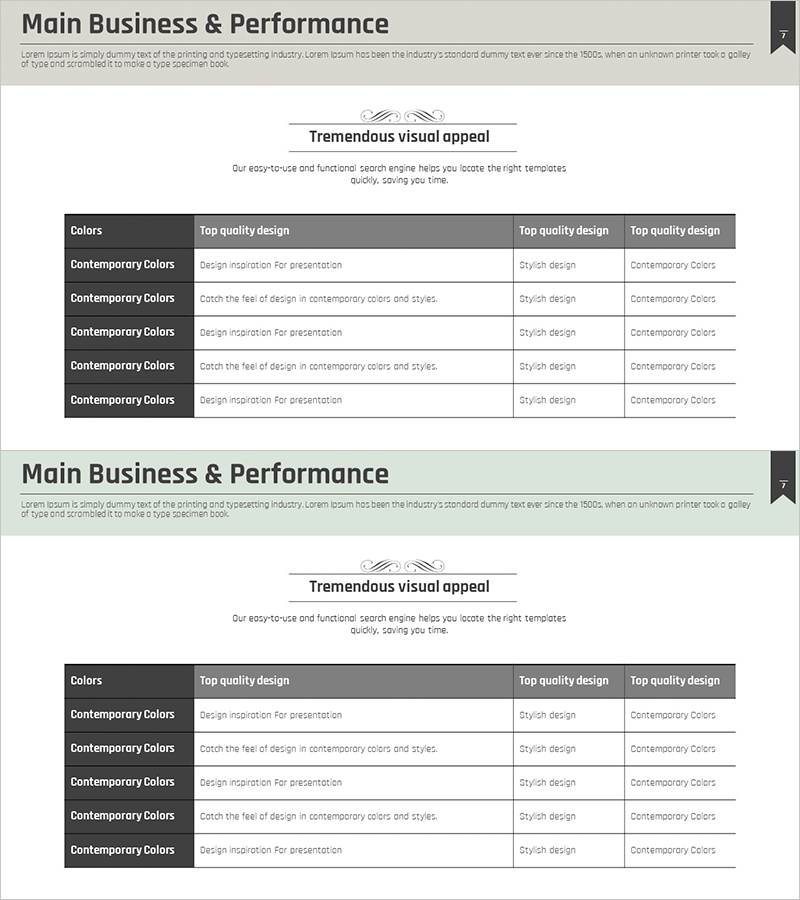 주요성과 테이블표 프레젠테이션 템플릿