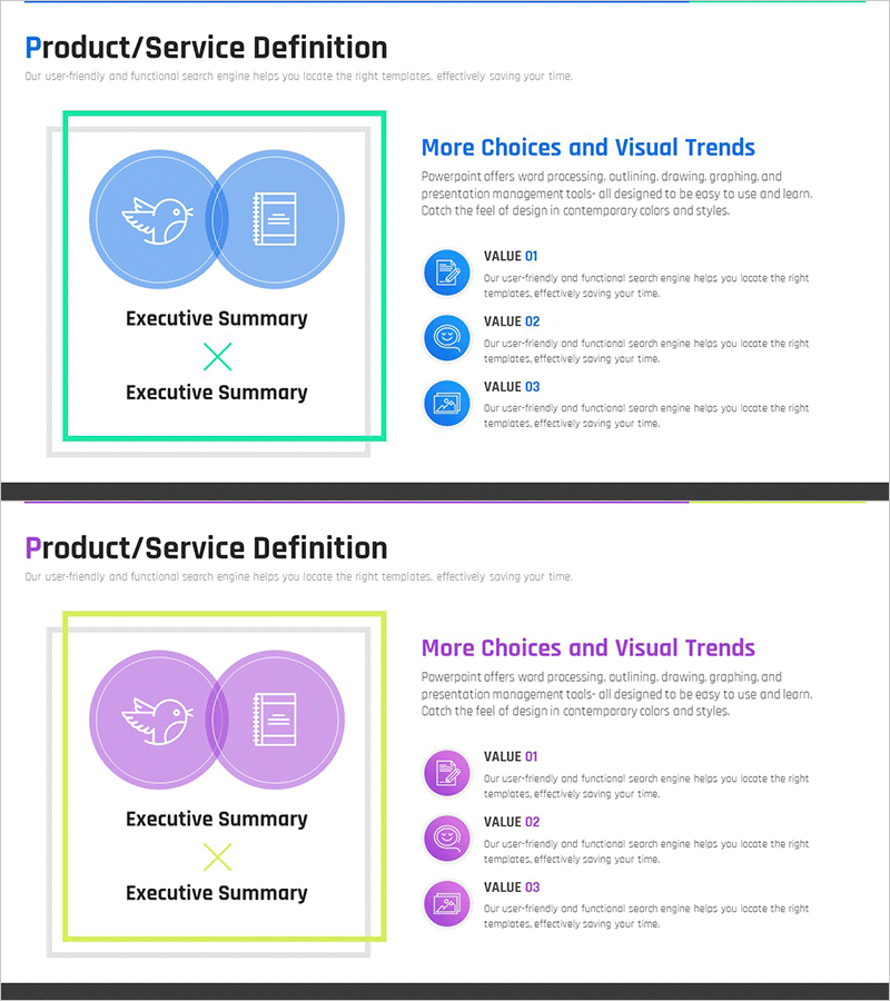 상품 및 서비스 개요 슬라이드 – 제품 정의 다이어그램