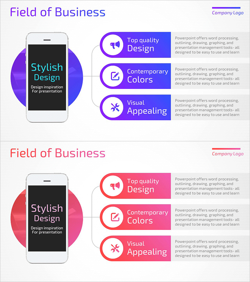 모바일 앱 서비스 사업영역 슬라이드 – 혁신과 비전