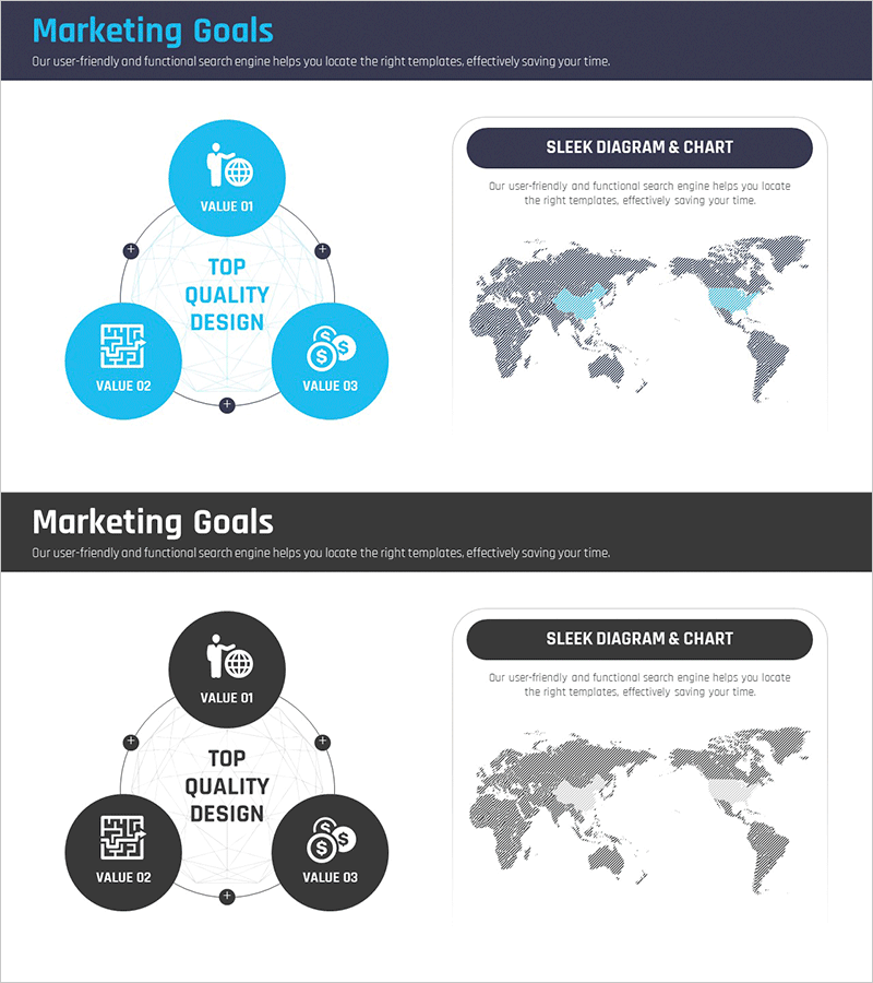 글로벌 금융 마케팅 목표 – 비즈니스 전략을 시각화한 다이어그램 슬라이드