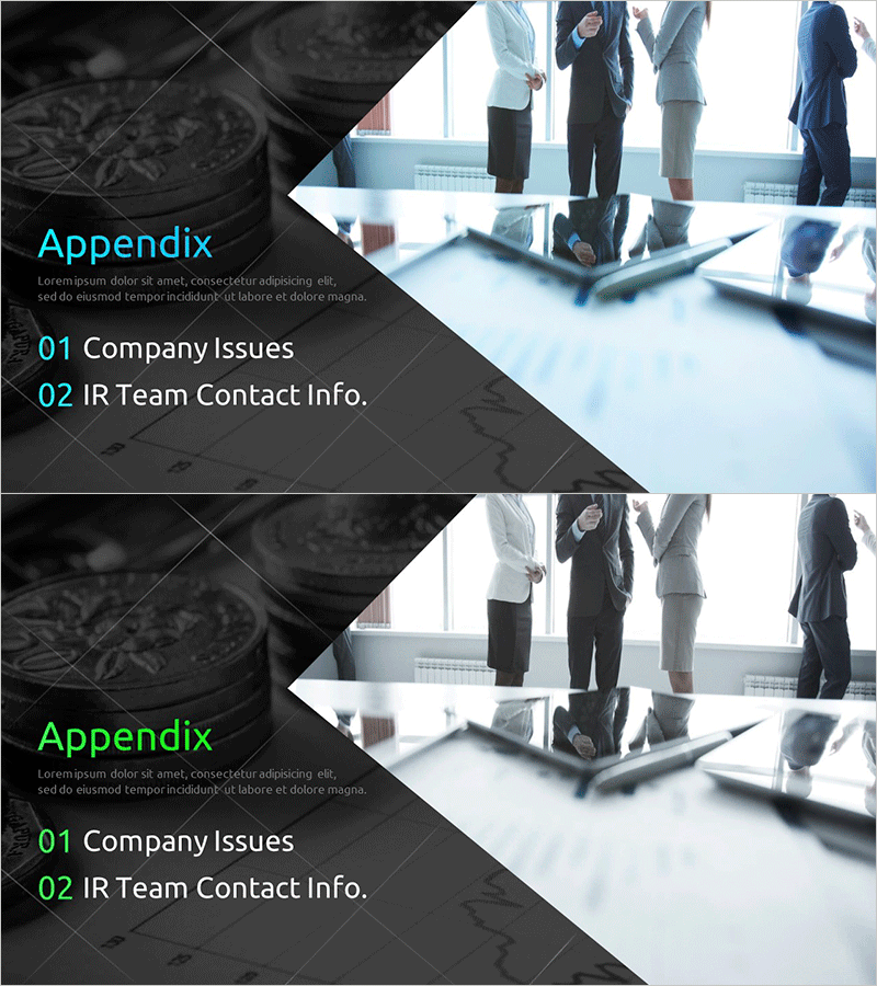 모던 IR 템플릿 간지 – 전문성과 신뢰를 담은 섹션 슬라이드