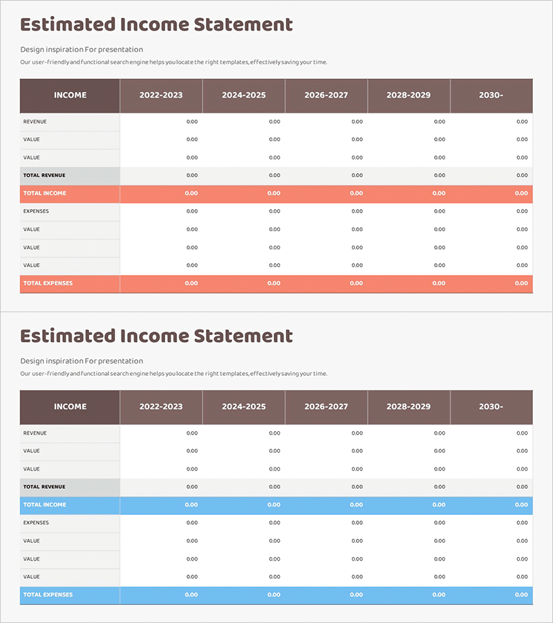 연도별 수익 계산서 슬라이드