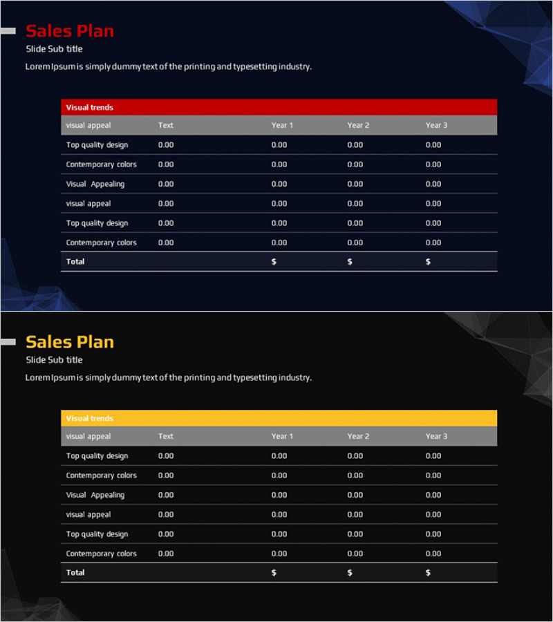 판매 & 투자 계획표 슬라이드 템플릿