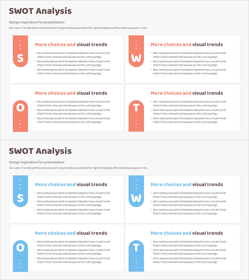 SWOT 분석 프로세스 다이어그램 – 분석과 전략