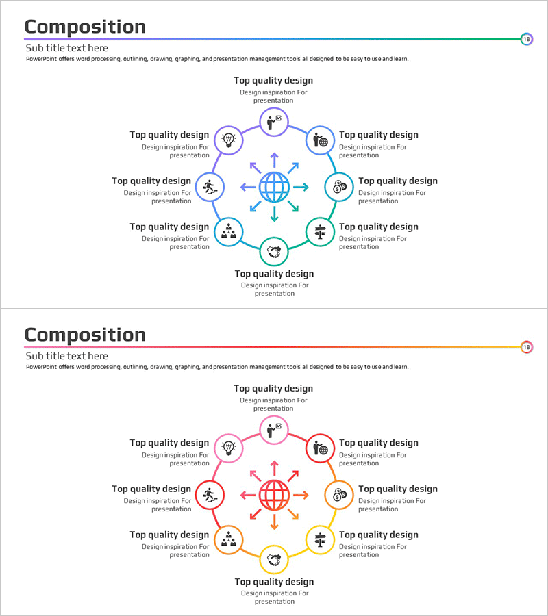 비즈니스 구성요소 그라데이션 다이어그램 – 관계와 연결