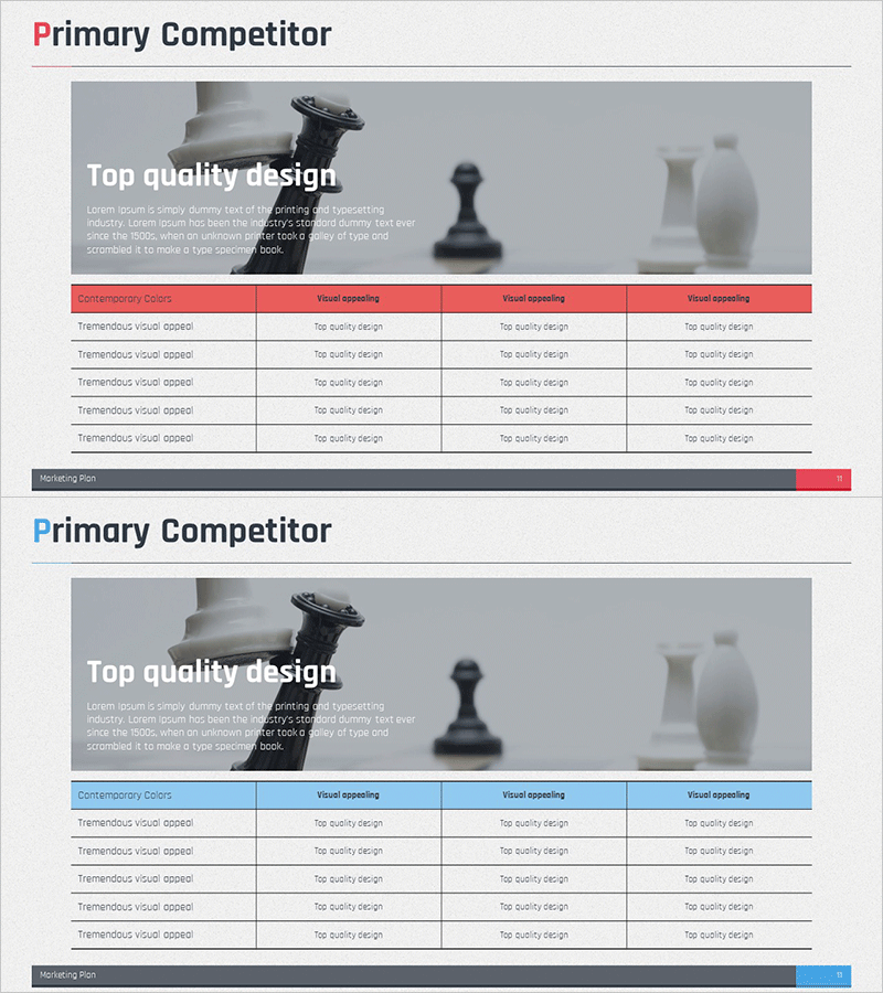 경쟁사 목록 테이블 슬라이드 – 시장 및 경쟁사 분석
