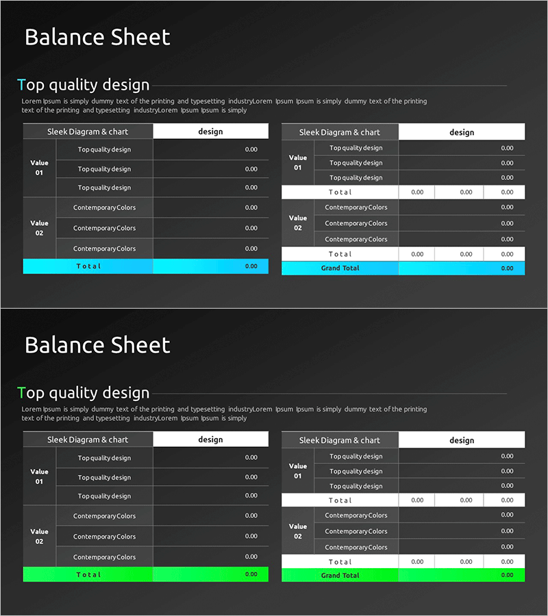 모던 심플 대차대조표 – 직관적이고 세련된 재무 슬라이드