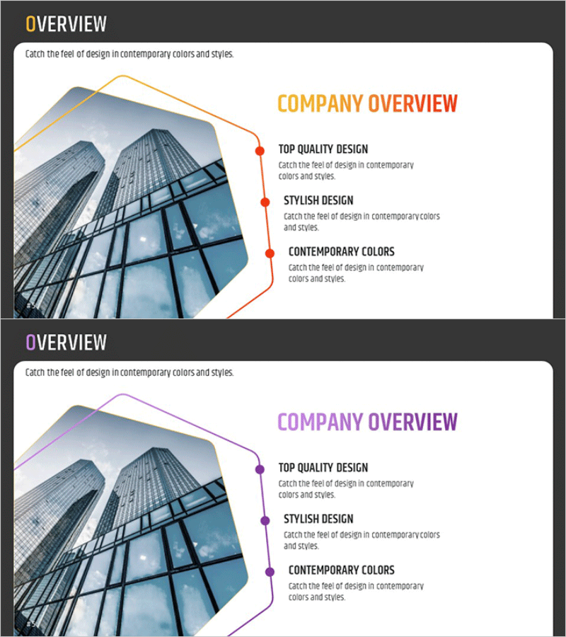 육각형 패턴으로 구성된 회사개요 슬라이드