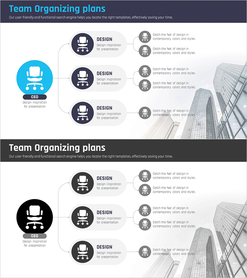 비즈니스 조직도 의자 아이콘 다이어그램