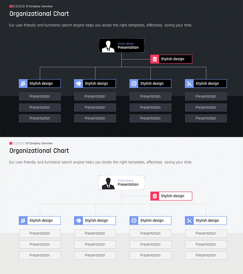 모던 심플 조직도 다이어그램 – 기술적 구조의 명확한 시각화