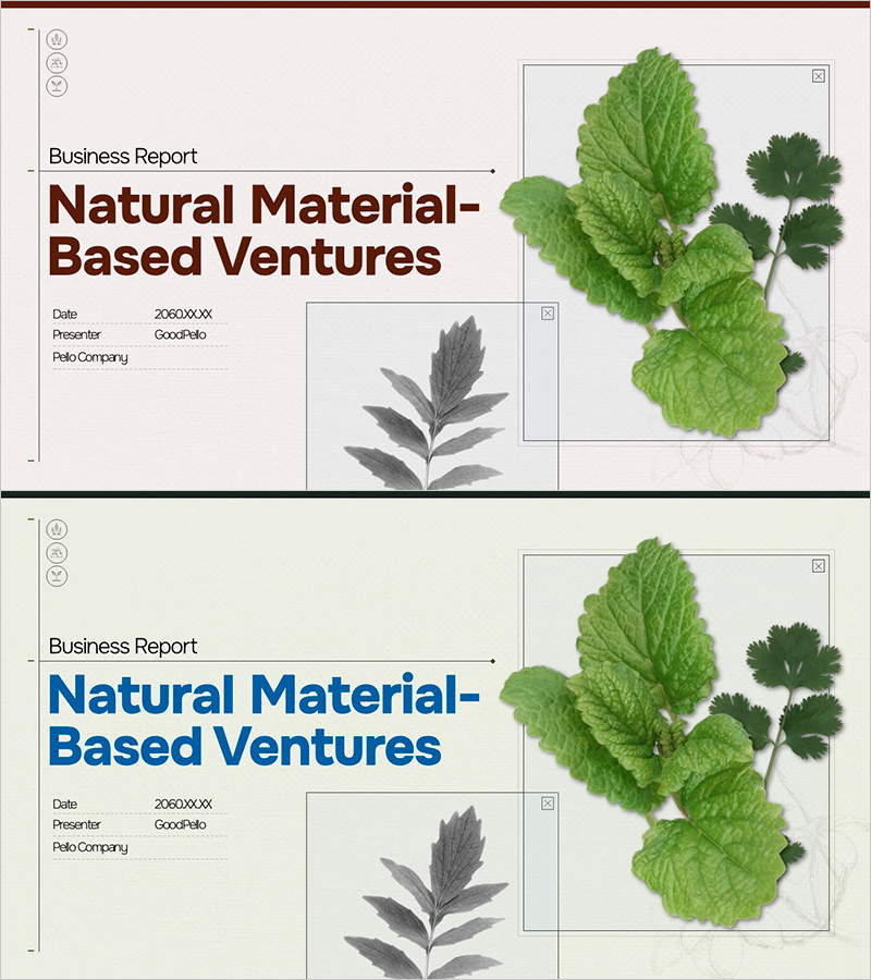 천연재료 사업계획서 표지 – 지속 가능성의 시작