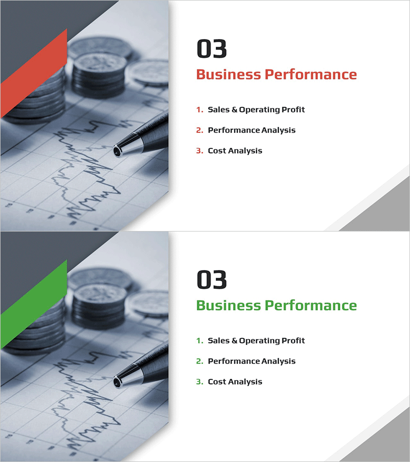 사선 테마 IR 템플릿 간지 – 비즈니스 성과 강조