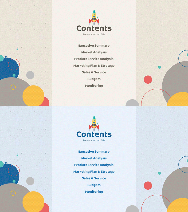 로켓 일러스트 테마 마케팅 기획 템플릿 목차