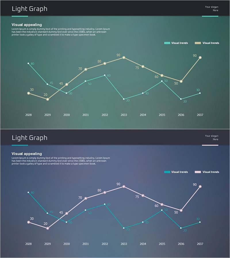 아이디어 프레젠테이션 와이드 템플릿 꺾은선 차트