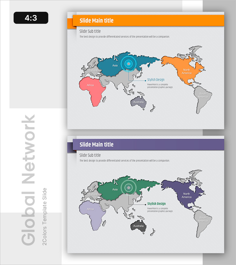 지리적 범위와 스타일리시 디자인을 갖춘 슬라이드