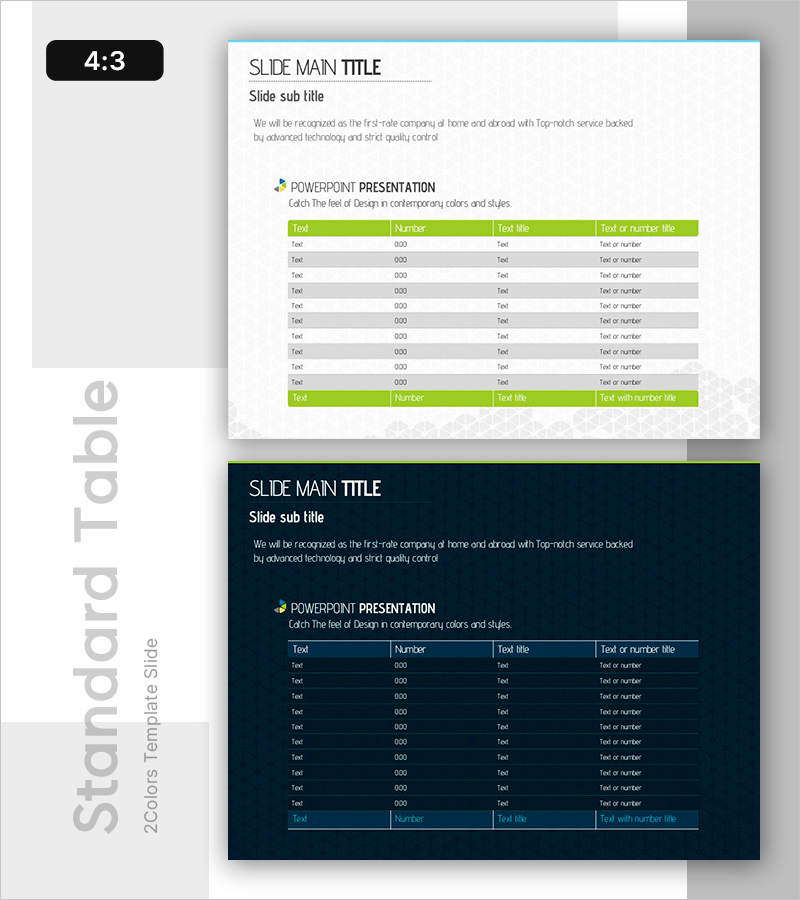 그린 블루 스탠다드 테이블 – 재무 계획 시각화
