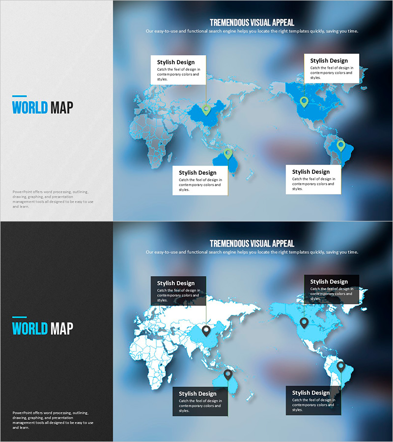 모던 블루 템플릿 세계지도 – 시장 분석과 글로벌 네트워크