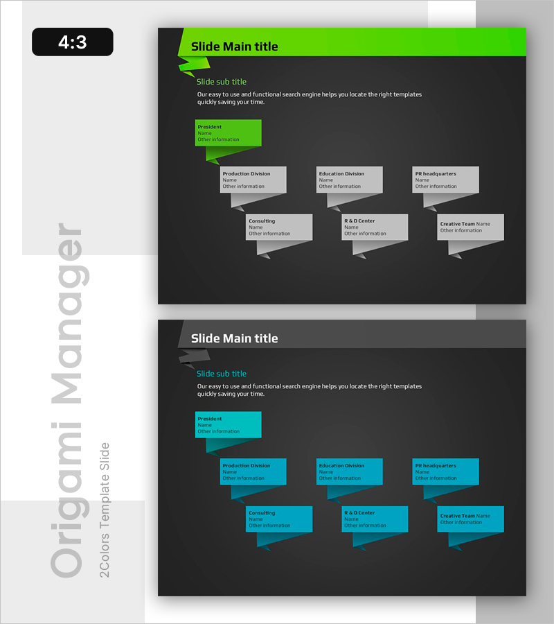 조직 구조를 간결하게 표현한 다이어그램 슬라이드