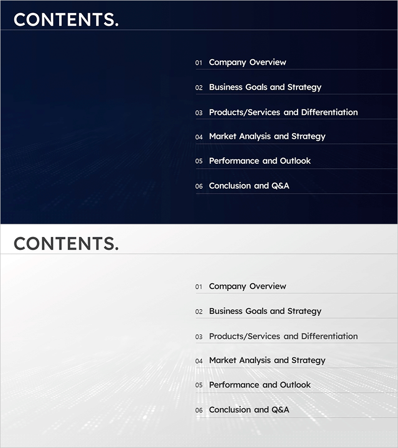 회사 개요 및 전략을 위해 활용하는 PPT 슬라이드