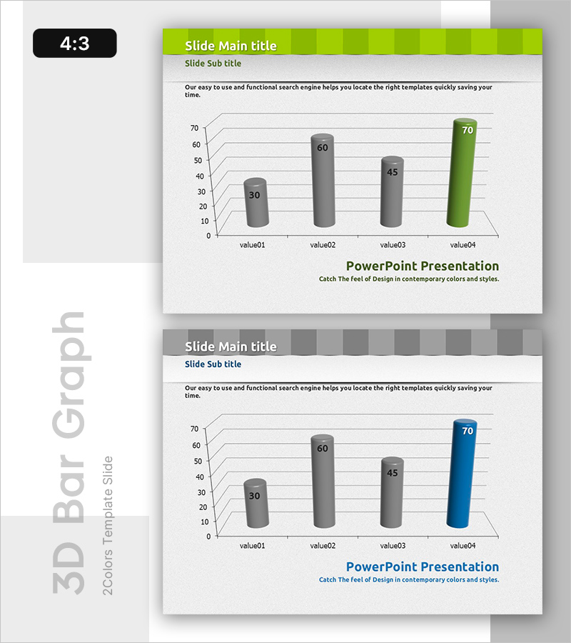 입체 막대 그래프로 시장 성과 분석 – 경쟁 우위를 담은 슬라이드