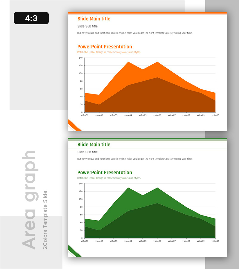 무료 영역형 그래프 슬라이드 (브라운&그린) - 뚜렷한 데이터 비교