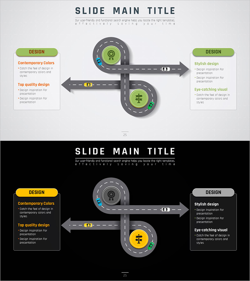 로드 템플릿 다방향 다이어그램2 – 제품/서비스 소개와 사업 전략