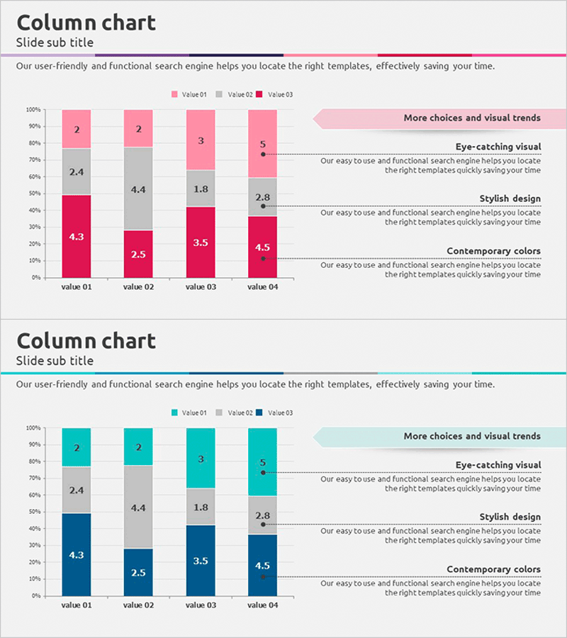 세로 막대 그래프로 시장 분석을 효과적으로 시각화하는 삼각형 패턴 PPT 템플릿