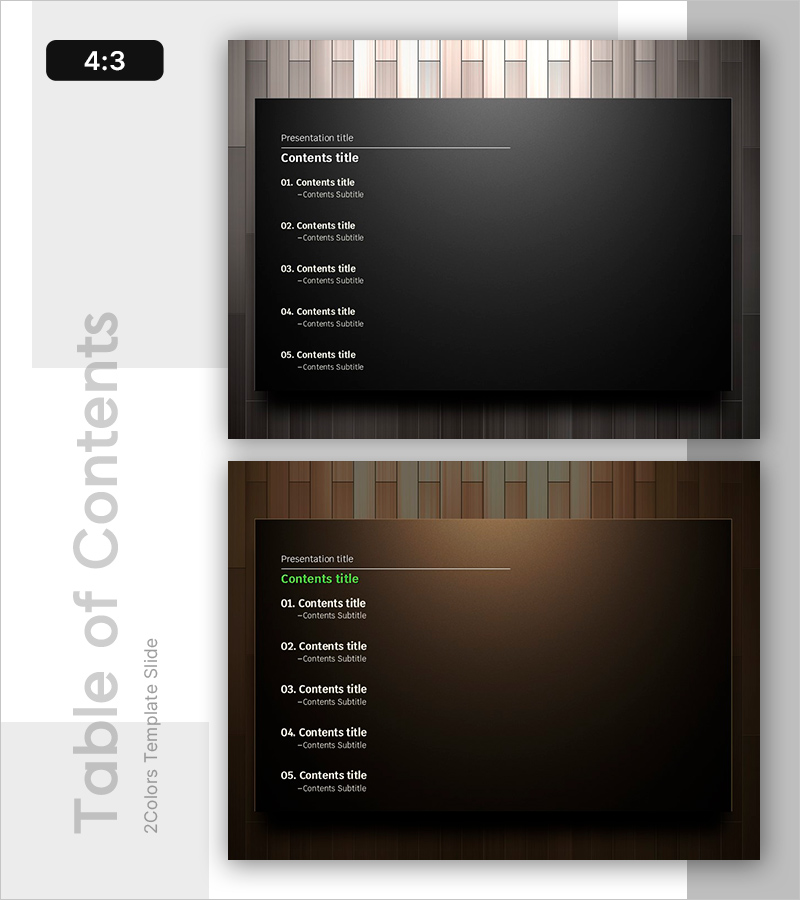 목차 슬라이드 – 나무 바닥 배경으로 시각화