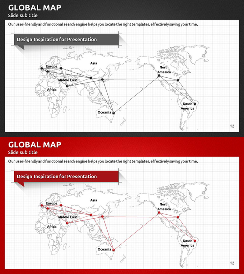 Modern Business Plan Presentation Template Map – Introduction to Global Network