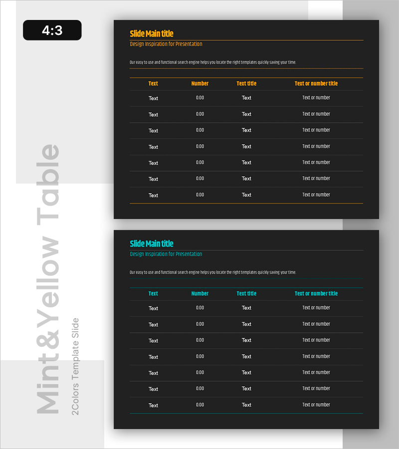 민트 옐로우 테이블 슬라이드 – 사업 관리 부문을 위한 효율적인 도구