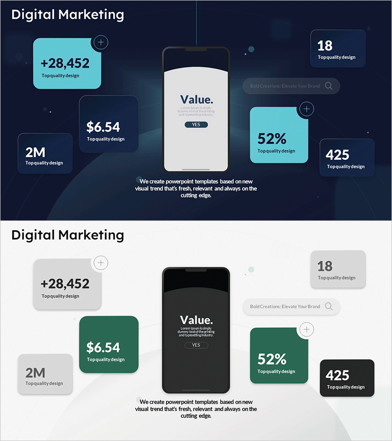 디지털 마케팅 정보를 강조한 모던 슬라이드